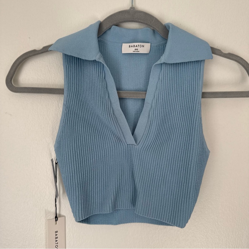 Babaton Sky Blue Ribbed Crop Top